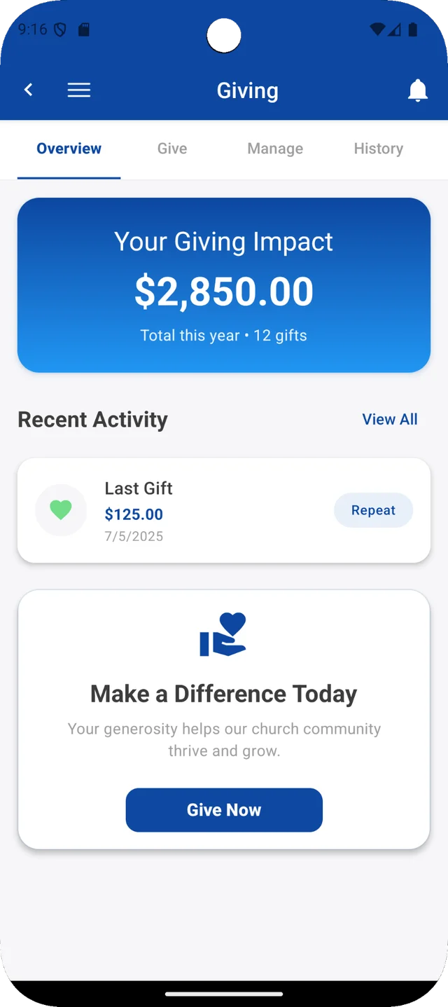 B1 mobile app giving screen