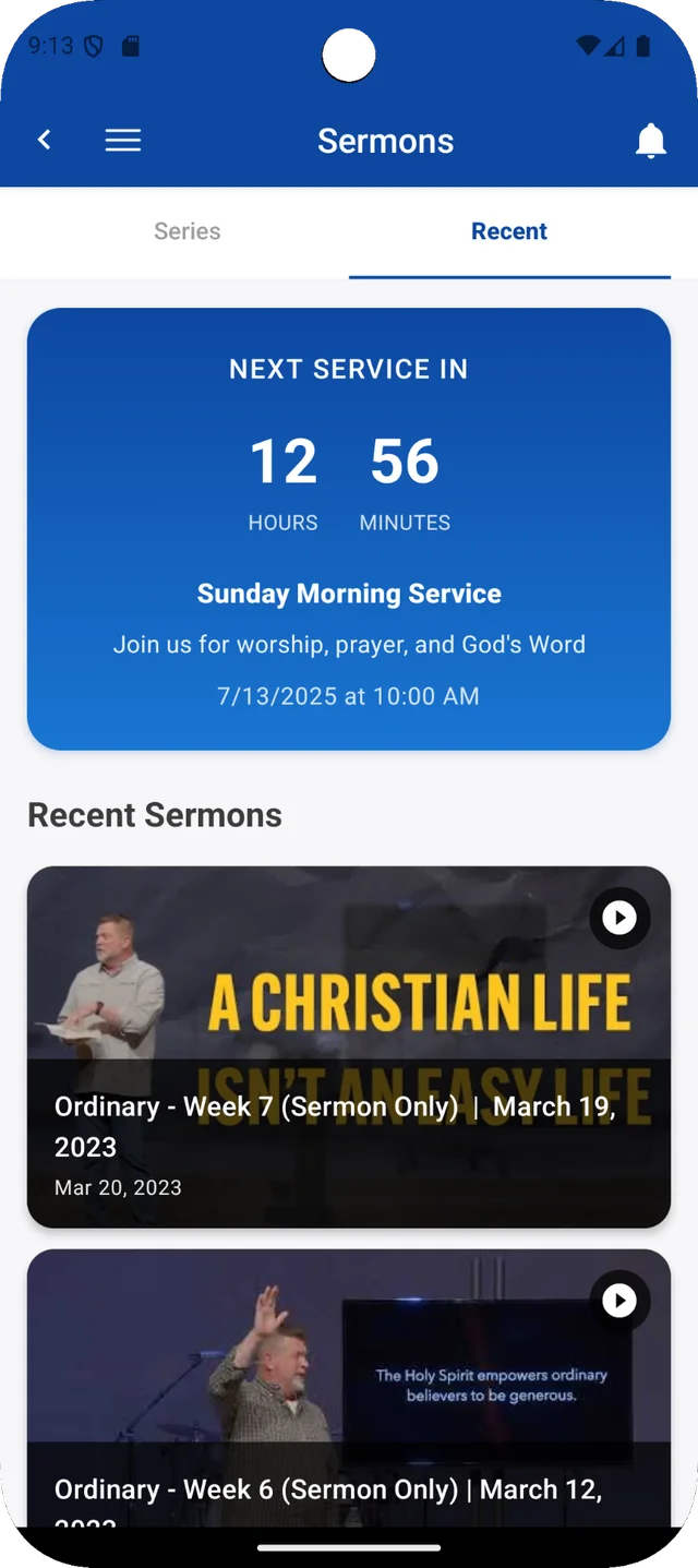 B1 mobile app sermons screen